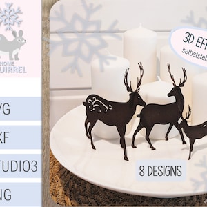 3D Rentier Reh Hirsch Plotterdatei SVG Weihnachten Winter Papercut Weihnachtsdeko Plotter Cricut Brother Silhouette png Deko Figur Deko png