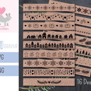 May include: A selection of 16 wooden stamps with festive designs. The stamps feature snowflakes, hearts, bells, houses, gingerbread men, and other holiday elements. The designs are etched in black on the wooden blocks.