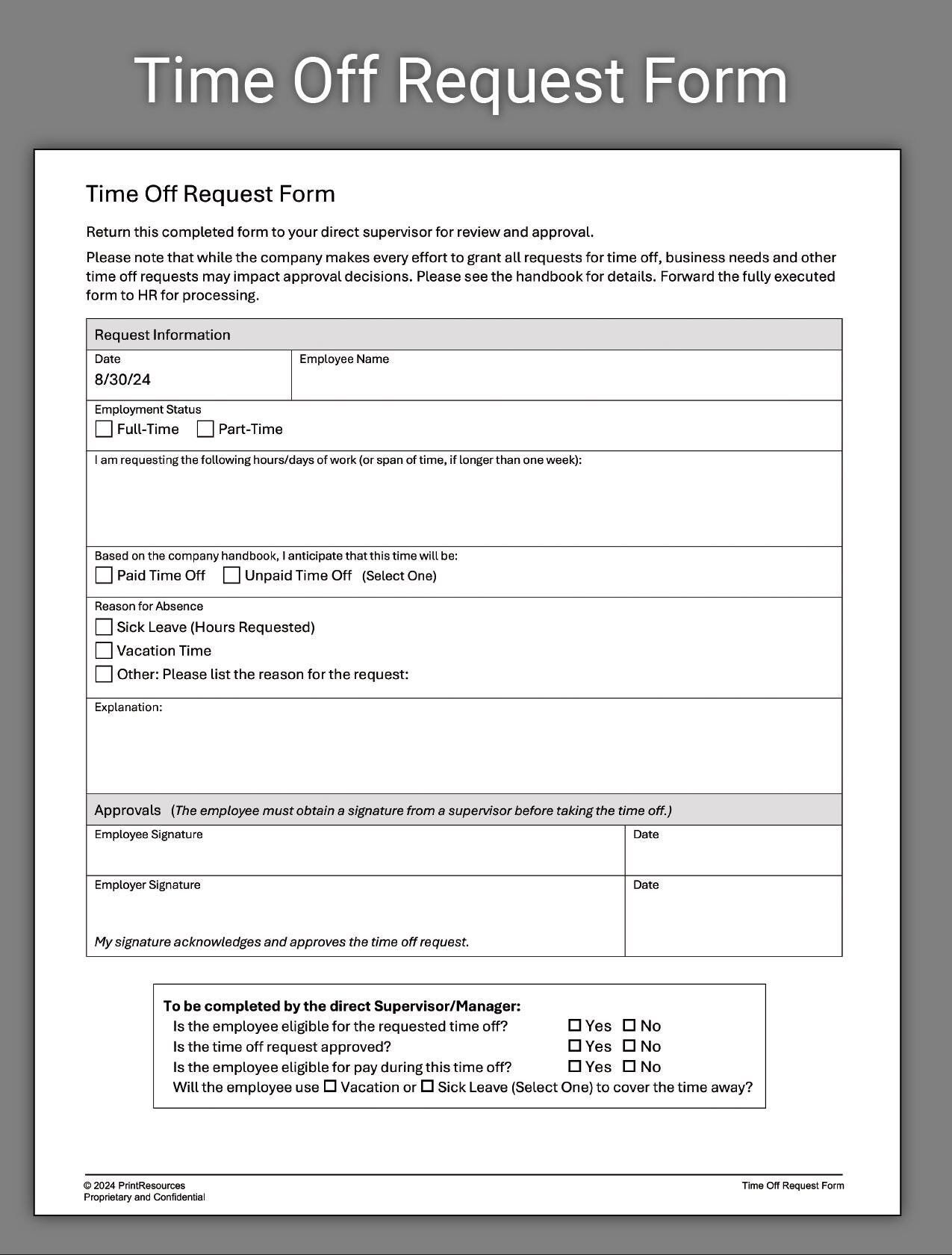 Employee Time off Request Form - Etsy