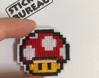ピクセルマッシュルームコットンパッチ 任天堂マリオスタイルマッシュルームアイロン/縫い付けパッチ刺繍パッチ