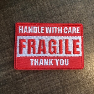 FRAGILE patch, Handle with care patch, red and white patch, iron on/ sew on patch cotton embroidery patch