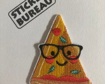 Happy pizza slice patch, pizza patch cotton, kawaii pizza embroidery patch, iron/sew on