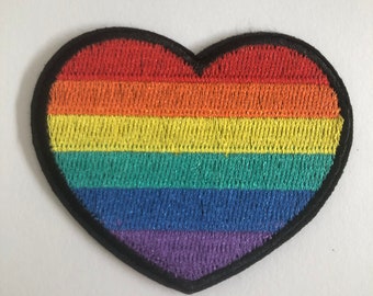Rainbow heart patch, colourful heart patch cotton embroidery patch, iron/sew on