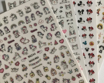 Kawaii stickervel, kleine nail art stickers, kleine knutselstickers, kleine stickers