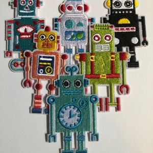 Robot patch, iron on sew on cotton patch