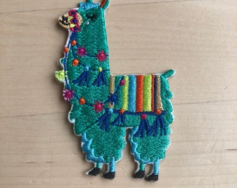 Llama patch, turquoise blue llama patch, iron on/ sew on patch cotton embroidery patch kawaii patch