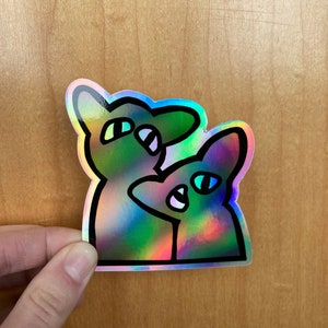 Holographic Cat Sticker, Die Cut Sticker, Stupid Cat Art, Cat Sticker, Holographic Sticker, Rainbow Sticker