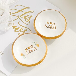 Wedding ring dish personalized, custom flower jewelry dish engagement gift for her, bridesmaids and bridal shower gift