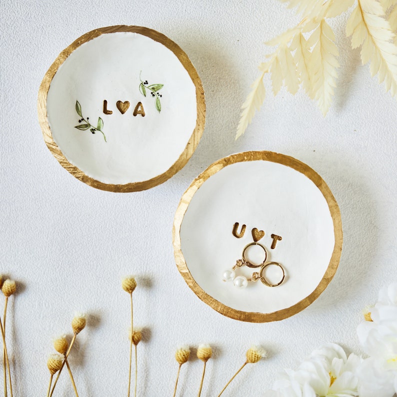 Personalized Wedding Gift Ring Dish, Custom Initials Jewelry Dish Engagement Gift for Her