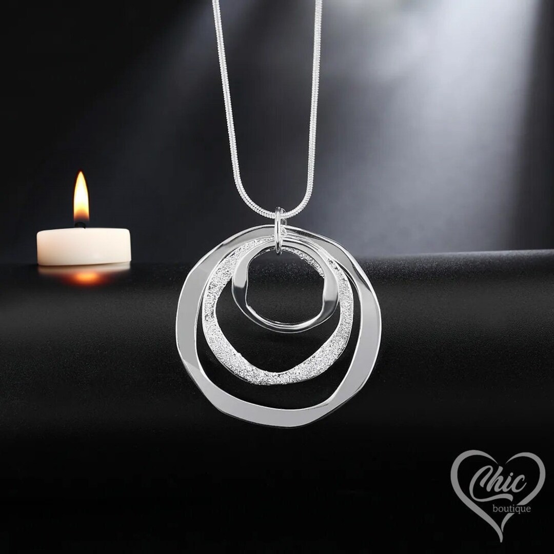 Three Circle Pendant Necklace High Quality Silver Plating Etsy