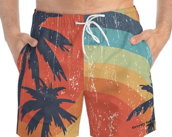 Retro Rainbows and Palms Beach Shorts by Grizzly Bear Surf