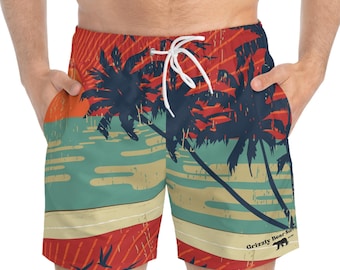 Grizzly Bear Surf Sunset Island Vibes Beach Shorts