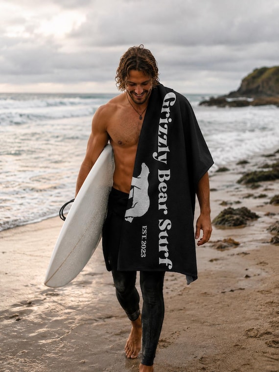 Grizzly Bear Surf Logo Beach Towel
