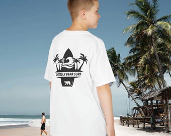 Palms and Surf Kids Tee with Grizzly Bear Design