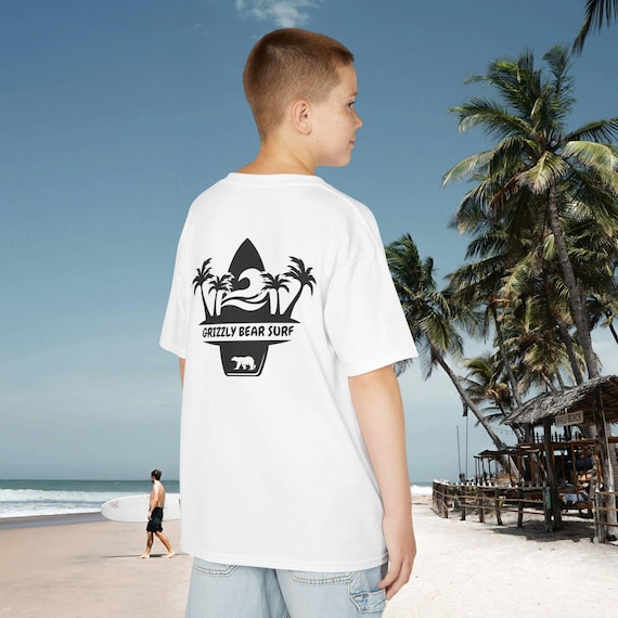Palms and Surf Kids Tee with Grizzly Bear Design