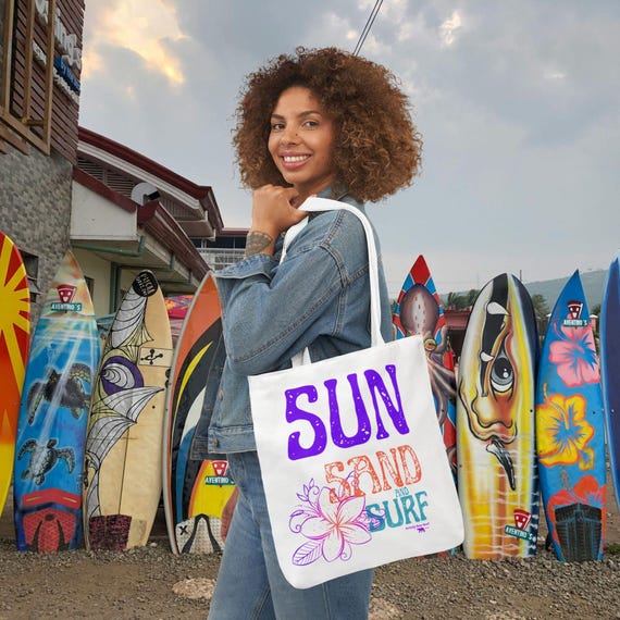 Sun Sand Surf Canvas Tote Bag | Beach Straps Tote for Summer