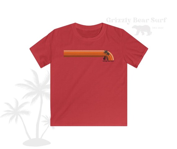 Vintage Surf Palm Trees Kids Tee | Small Surfer Retro Lines