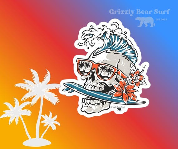 Skull Surf Wave Sticker Transparent Outdoor Die-Cut Sticker
