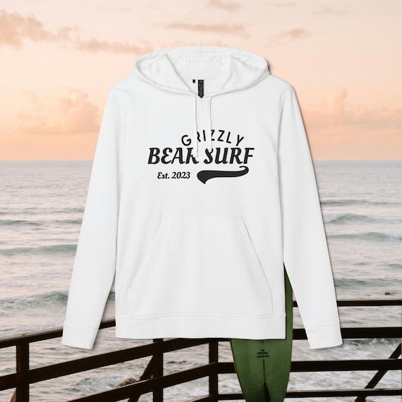 Grizzly Bear Surf College Fleece Hoodie | Sustainable Surf Culture Gift