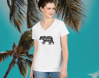 Mama Bear V-Neck T-Shirt by Grizzly Bear Surf