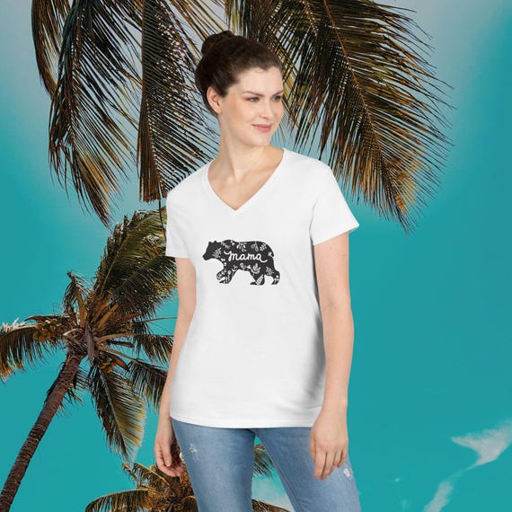 Mama Bear V-Neck T-Shirt by Grizzly Bear Surf
