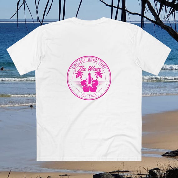 Pink Hibiscus and Waves Tee by Grizzly Bear Surf - Tshirts for every family