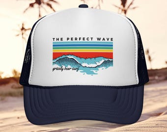 Cappellino da camionista Retro Wave - Design a strisce con motivo Sunset Surf