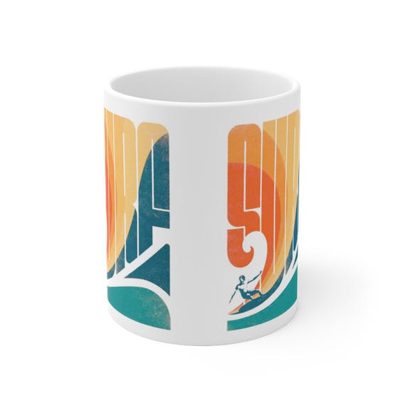 Surfing 70s Vibe Coffee Cup, Beach Lover Gift, Ceramic Mug,