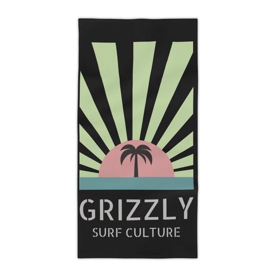 The Grizzly Bear Surf Like a sunrise Beach Towel