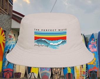 Retro Wave Embroidered Bucket Hat - Coastal Cotton Sun Hat