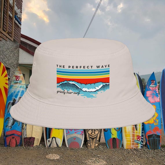 Retro Wave Embroidered Bucket Hat - Coastal Cotton Sun Hat