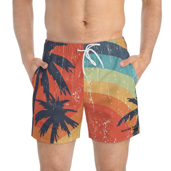 Retro Rainbows and Palms Beach Shorts by Grizzly Bear Surf
