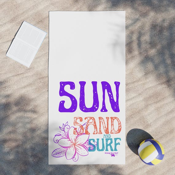 Sun Sand and Surf Beach Towel | Floral Surfing Design