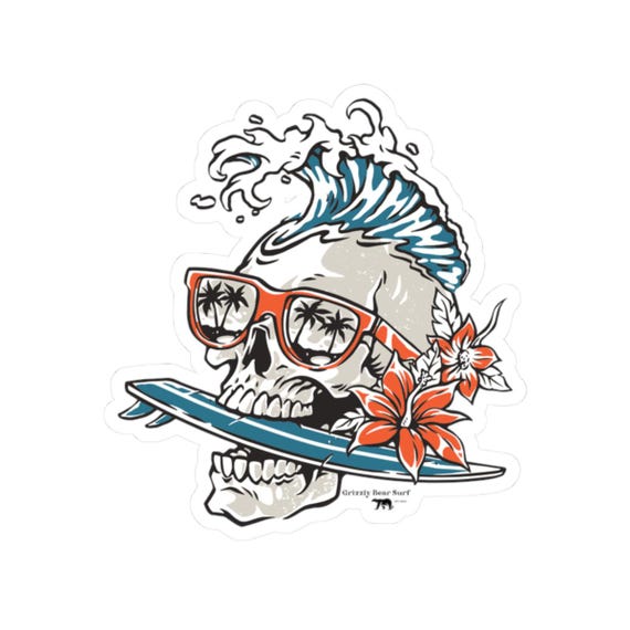 Skull Surf Wave Sticker Kiss-Cut Stickers | Transparent Outdoor Die-Cut
