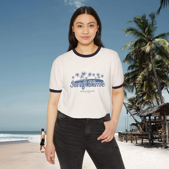 Surf Time Grizzly Bear Surf College Ringer T-Shirt