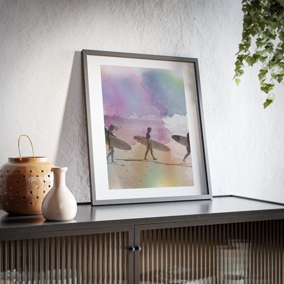 Walking the Line in the Sand framed poster | Beach wave coastal wall art