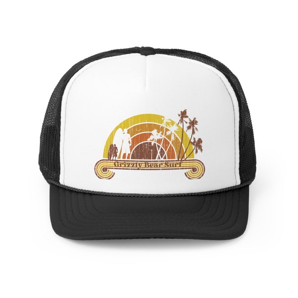 80s sunset Grizzly Bear Surf Trucker Cap