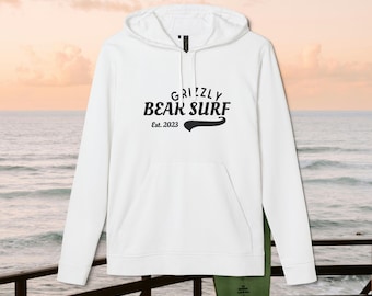 Grizzly Bear Surf Hoodie: Eco-Friendly Cotton-Poly Fleece Sweatshirt