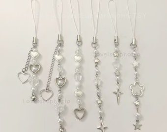White Hearts and Stars Phone Charms