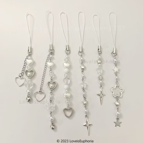 White Hearts and Stars Phone Charms