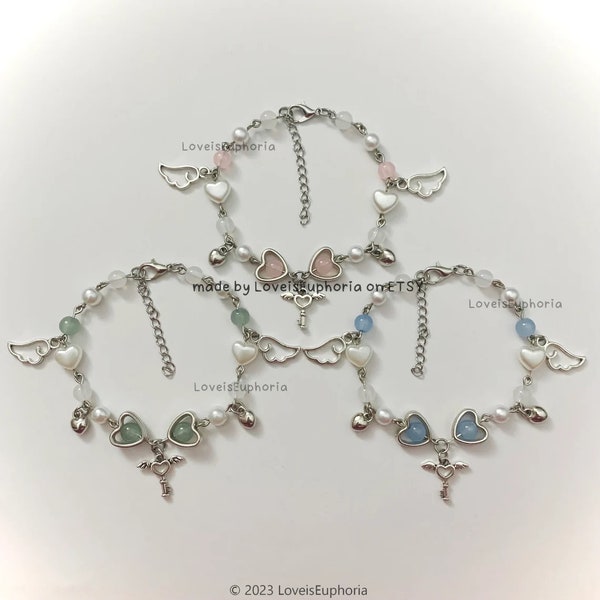 Winged Hearts Pastel Bracelets | New Sizing Options! | Handmade Matching Beaded Bracelet y2k