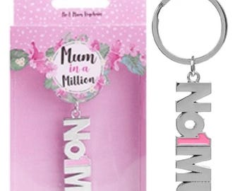 No 1 Mum Keychain Keyring Silver & Pink Mother's Day Present Birthday Gift Bag Charm In Pretty Pink Display Box