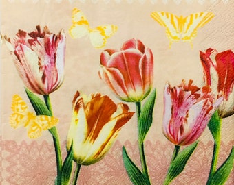 Tulips Paper Napkins: Floral Decoupage, Party Decor (20 Pack)