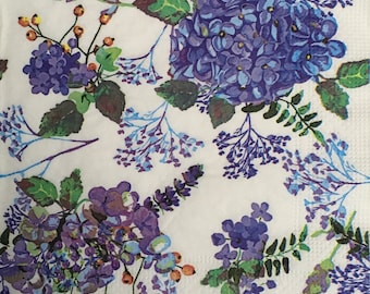 Blue Floral Paper Napkins: Party Decor, Decoupage (Pack of 20)