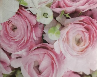 Pink Roses Paper Napkins: Floral Decoupage, Wedding Party Decor (20 Pack)