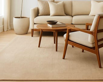 Handloom Wool Lake Rug Mink  Area Carpet Modern Solid Color Rug Soft  Living Room Floor Decor Premium NZ Wool Handmade Bedroom Rug