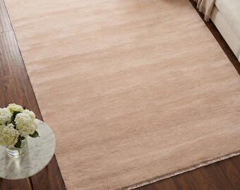Luxury Handwoven Solid Wool Fringes Area Rug in Blush Pink Handloom Natural Fiber Carpet HomeDecor Eco-Friendly Living Room Bedroom Nursery