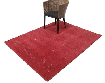 Hand Knotted Gabbeh Loribaft Dark Red color Wool Rug Handwoven, hand knotted high pile Rug traditional weave Rug Bohemian Rug Custom Rug