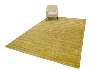 Handloom Viscose Rug Gold silk-look shiny solid area carpet modern minimalist low pile soft sheen luxury finish contemporary living room rug