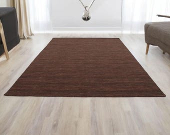 Solid Kilim loom Dark Brown Color Wool Kilim Rug Handwoven, Handmade Rug, Flat weave Rug, Bohemian Rug Durrie Rug Custom Wool Rug Durrie